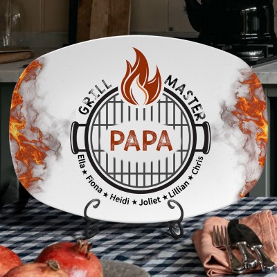 Custom Art Print Papa Grill Master Plate With Kids Names Father's Day Gifts Family Gift For Dad