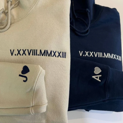 Peresonalized Embroidered Roman Numeral Hoodie Sweatshirt Meaningful Gift For Couple