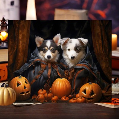 Personalized Halloween Pet Portrait Frame Custom Halloween Poster Funny Wall Art for Pet Lovers Memorial Gifts