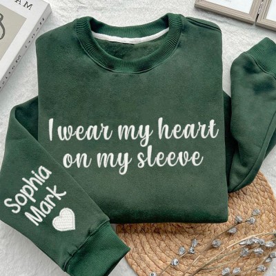 Personalized Embroidered I Wear My Heart on My Sleeve Sweatshirt Hoodie Gift For Mom Grandma