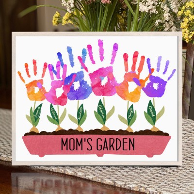 Custom Mom's Garden DIY Handprint Famliy Frame Sign Mother's Day Gifts