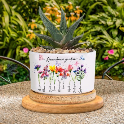 Personalized Grandma's Garden Birth Flower Mini Plant Pot Keepsake Gifts for Grandma Mom