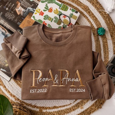 Custom Papa Embroidered Sweatshirt Hoodie T-shirt With Date Special Father's Day Gifts