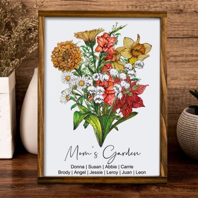 Personalized Mom's Garden Birth Flowers Bouquet Family Frame Sign Heartful Gift for Mom Grandma Mother's Day Gift Ideas