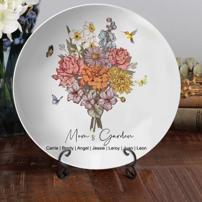 Personalized Mom's Garden Birth Flower Bouquet Platter Plate Keepsake Gift Ideas For Mom Grandma Mother's Day Gift