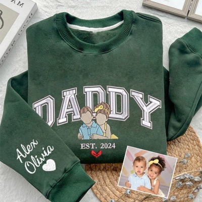 Personalized Daddy Photo Embroidered Sweatshirt Hoodie Family Keepsake Gift For Dad Father's Day Gift Ideas