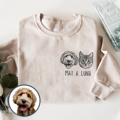 Custom Embroidered Pet Photo And Name Sweatshirt Hoodie Pet Lovers Gift Ideas Meaningful Gift for Her Him