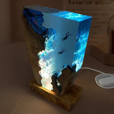 Art Resin Lamp Night Light Scuba Couple Diver Home Decor Gift Unique Christmas Gift Birthday Gift Ideas