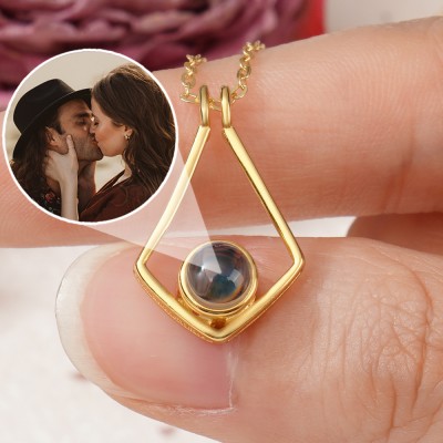 Custom Geometric Pendant Projection Necklace with Picture Inside Anniversary Gifts For Couple