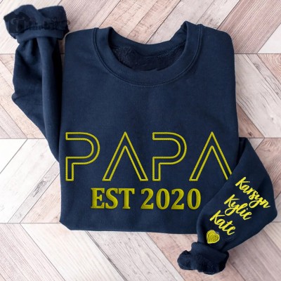 Custom Embroidered Kids Names Sweatshirt Hoodie For Papa Perfect Gift Father's Day Gift Ideas