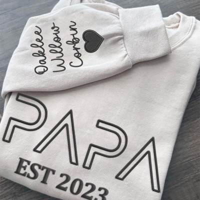 Personalized Papa Embroidered Kids Names Sweatshirt Hoodie Father's Day Gift Ideas Keepsake Gift