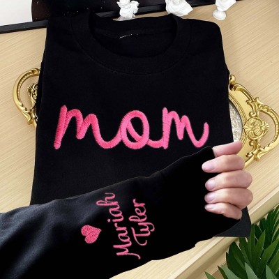 Custom Embroidered Mom Sweatshirt with Kids Names For Mother's Day Gift