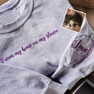 Custom Embroidered Pet Dog Ears Outline on My Sleeve Sweatshirt Hoodie Gift Ideas For Pet Lovers