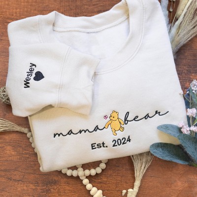 Personalized Mama Bear Embroidered Sweatshirt Hoodie With Names Christmas Gift Ideas