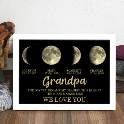 Custom Grandpa Moon Phase Print Wood Frame Sign Meaningful Gift Ideas Father's Day Gift