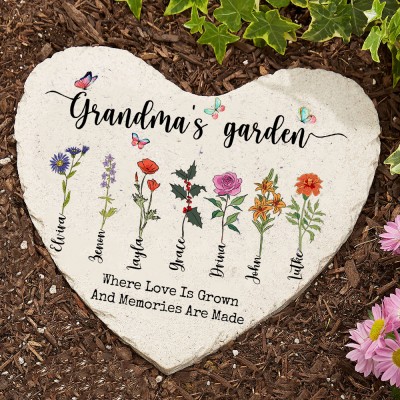 Personalized Grandma's Garden Birth Flower Heart Shape Plaque Gift For Grandma Mom Mother's Day Gift Ideas