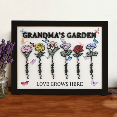 Personalized Grandma's Garden Love Grows Here Birth Flower Frame Names Sign Gifts for Mom Grandma Mother's Day Gift Ideas