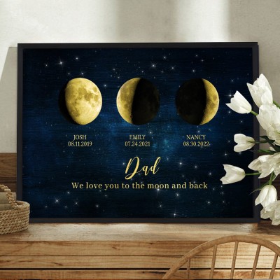 Personalized Dad Starry Sky Moon Phase Print Frame Meaningful Family Gifts Father's Day Gift Ideas