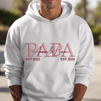 Personalized Embroidered With Kids Names Papa Hoodie Sweatshirt T-shirt Father's Day Gifts