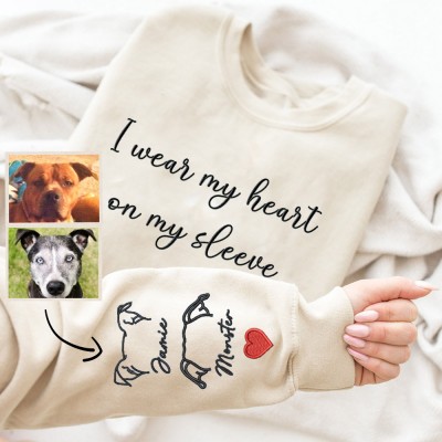 Custom Dog Ears Outline Embroidered I Wear My Heart on My Sleeve Sweatshirt Hoodie Gifts for Pet Lover