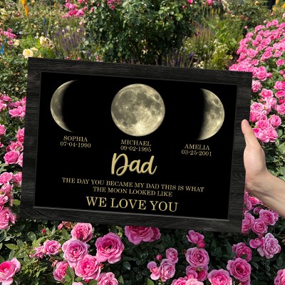 Personalized Dad Moon Phase Frame Custom Print Wood Sign Keepsake Gifts Father's Day Gift Ideas