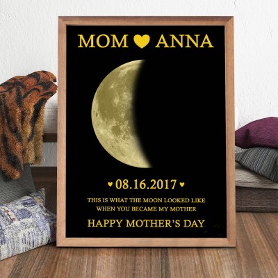 Custom Mom Moon Phase Wood Photo Sign With Date Unique Mother's Day Gift