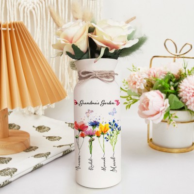 Customized Grandma's Garden Birth Flower Vase with Grandkids Names Mother's Day Gift Ideas Heartful Gifts for Grandma Mom