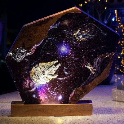 Space Galaxy Resin Epoxy Lamp Astronaut Wood Night Light Handmade Christmas Gift Birthday Gifts