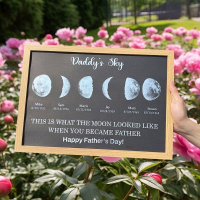 Custom Daddy's Sky Moon Phase Wooden Frame Unique Father's Day Gift Ideas