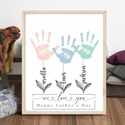 Personalized DIY Handprint Wooden Frame With Kids Names Father's Day Gift Ideas GIft For New Dad