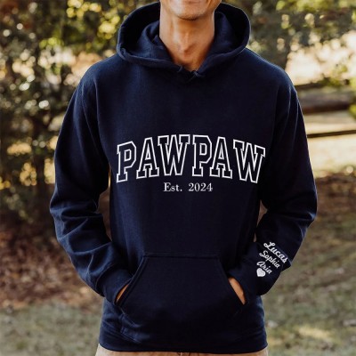 Custom Pawpaw Embroidered Hoodie Sweatshirt With Kids Names Father's Day Gift Ideas