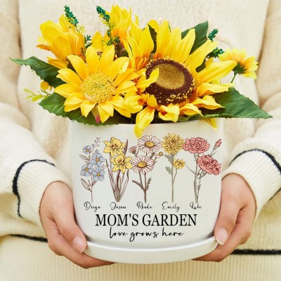 Custom Mom's Garden Art Print Birth Flower Plant Pot With Kids Name Warm Gift for Mom Grandma Mother's Day Gift Ideas