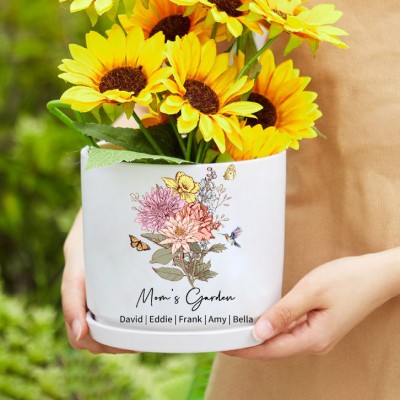 Custom Mom's Garden Birth Flower Outdoor Pot Heartful Gift for Mom Grandma Mother's Day Gifts