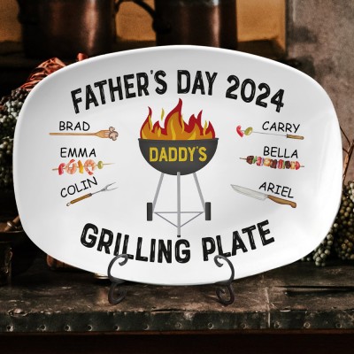 Personalized BBQ Grilling Plate With Kids Names Father's Day Gift Ideas Family Keepsake Gift For Dad