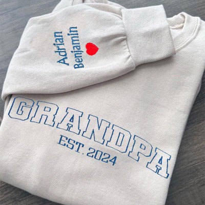 Custom Grandpa Embroidered Sweatshirt Hoodie With Date Family Keepsake Gift Ideas Father's Day Gifts