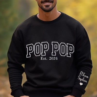 Personalized Poppop Embroidered Sweatshirt Hoodie Sweatshirt With Kids Names Keepsake Father's Day Gift Ideas