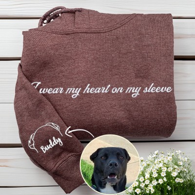 I Wear My Heart on My Sleeve Personalized Embroidered Dog Ears Outline Sweatshirt Hoodie Birthday Gifts for Pet Lover