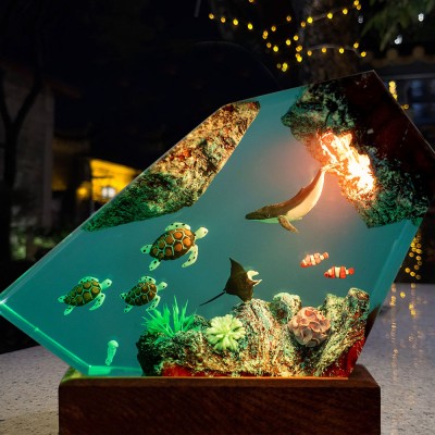 Humpback Whale and Turtle Resin Wood Lamp Manta Ray and Jellyfish Night Light Christmas Gifts Birthday Gift Ideas