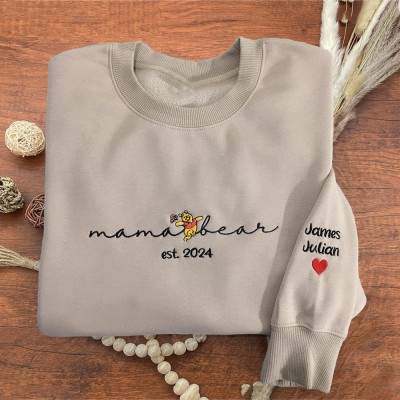 Custom Mama Bear Embroidered Sweatshirt Hoodie With Date Unique Gift For Mom Christmas Gift Ideas