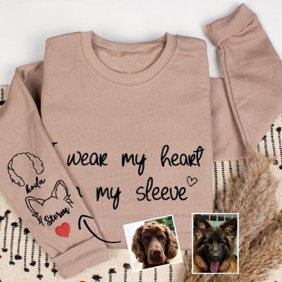 Custom Pet Ears Outline Embroidered Sweatshirt Hoodie I Wear My Heart on My Sleeve Birthday Gifts for Pet Lover