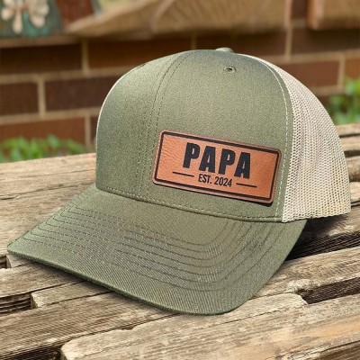 Custom Papa Snapback Cap With Date Real Leather Patch Hat Unique New Dad Gift Ideas