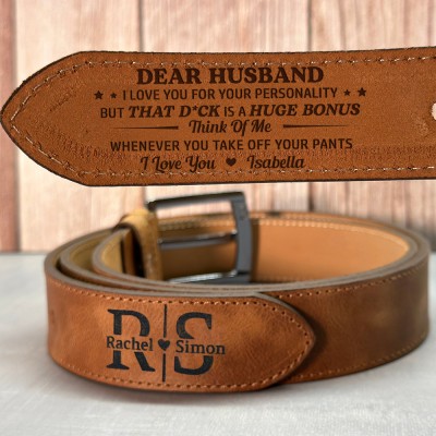 Think Of Me Whenever You Take Off Your Pants Personalized Engraved Leather Belt for Husband Anniversary Gifts Christmas Gift