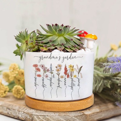 Personalized Grandma's Garden Birth Flower Mini Succulent Plant Pot Gift for Mom Grandma Mother's Day Gift Ideas