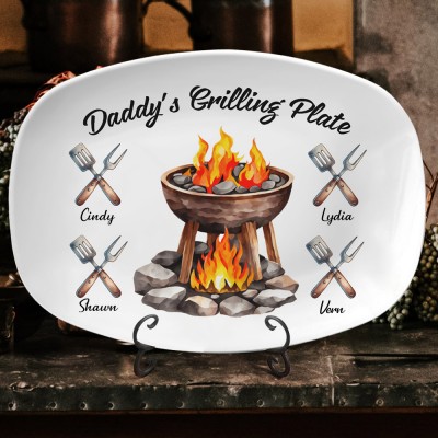 Personalized Daddy's Grilling Plate With Kids Names Keepsake Gift For Dad Father's Day Gift Ideas