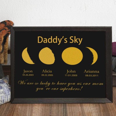 Personalized Daddy's Sky Phase Print Wooden Sign Gift For Dad Unique Father's Day Gift Ideas