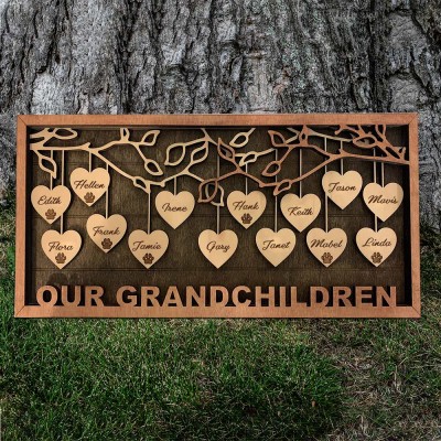 Personalized Engraved Wood Family Tree Sign with Grandkids Names Gifts for Grandparent Family Christmas Gift Ideas