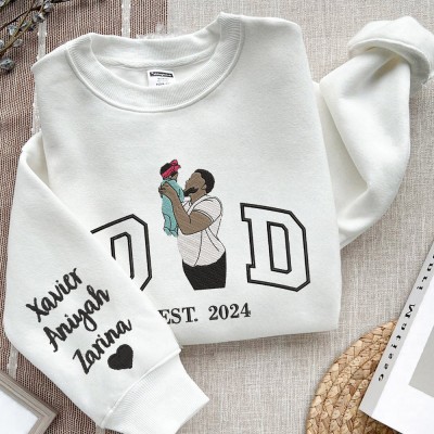 Custom Photo Embroidered Dad Sweatshirt Hoodie With Date Unique Family Gift Father's Day Gift Ideas