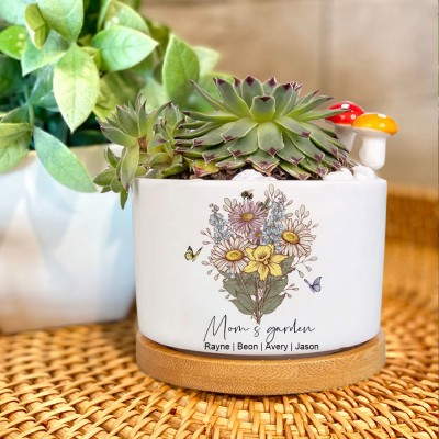 Personalized Mom's Garden Bouquet Mini Plant Pots With kids Names Mother's Day Gift Ideas For Mom Grandma