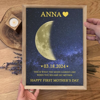 Personalized Mom Moon Phase Photo Sign Wood Frame With Date Meaningful Mother's Day Gift