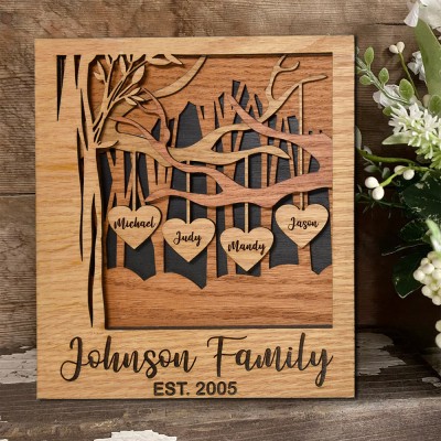 Personalized Wooden Family Tree Sign with Engraved Names Family Keepsake Gifts Christmas Gift for Grandma Mom